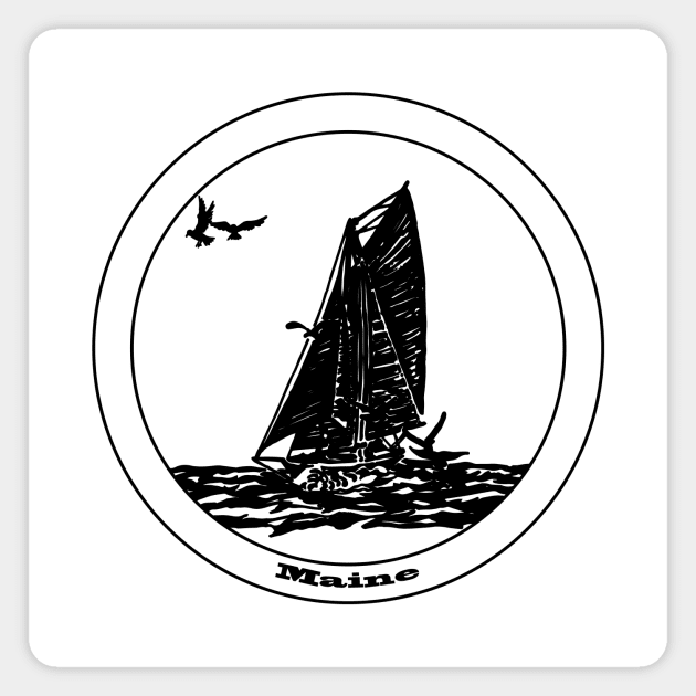 Maine - Gaff Rigged Cutter, Wooden Sailboat Sailing in Maine Magnet by CHBB